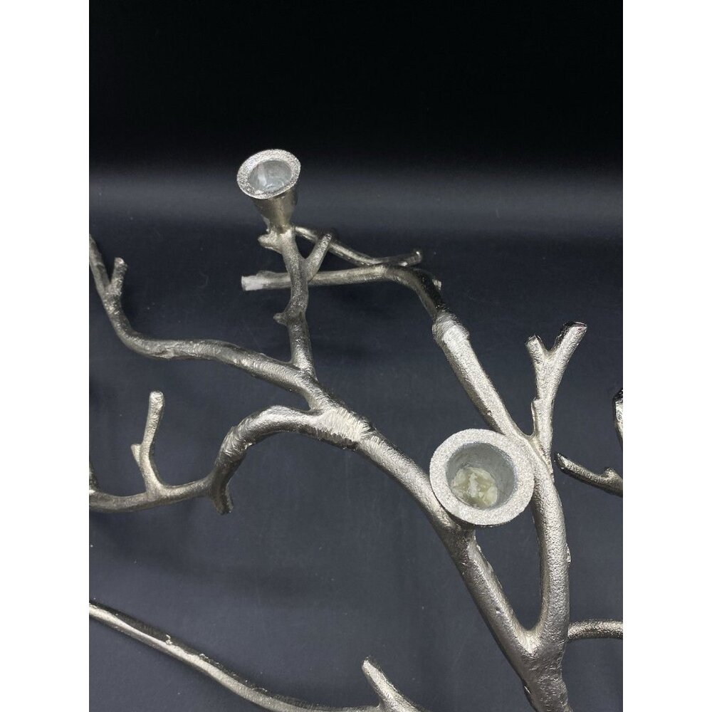 Cast Aluminum Silver Tone Metal Manzanita Branch 5 Candle Holder Centerpiece - Picture 13 of 13